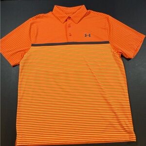Under Armour - Men's Orange Striped Polo Golf Shirt - HeatGear - Large